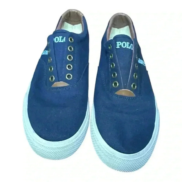 Polo Ralph Lauren Men’s Vito Slip-On Sneakers Size 8D Navy & Brown Canvas - Picture 6 of 6